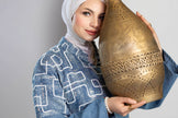 Long embroidered denim kaftan