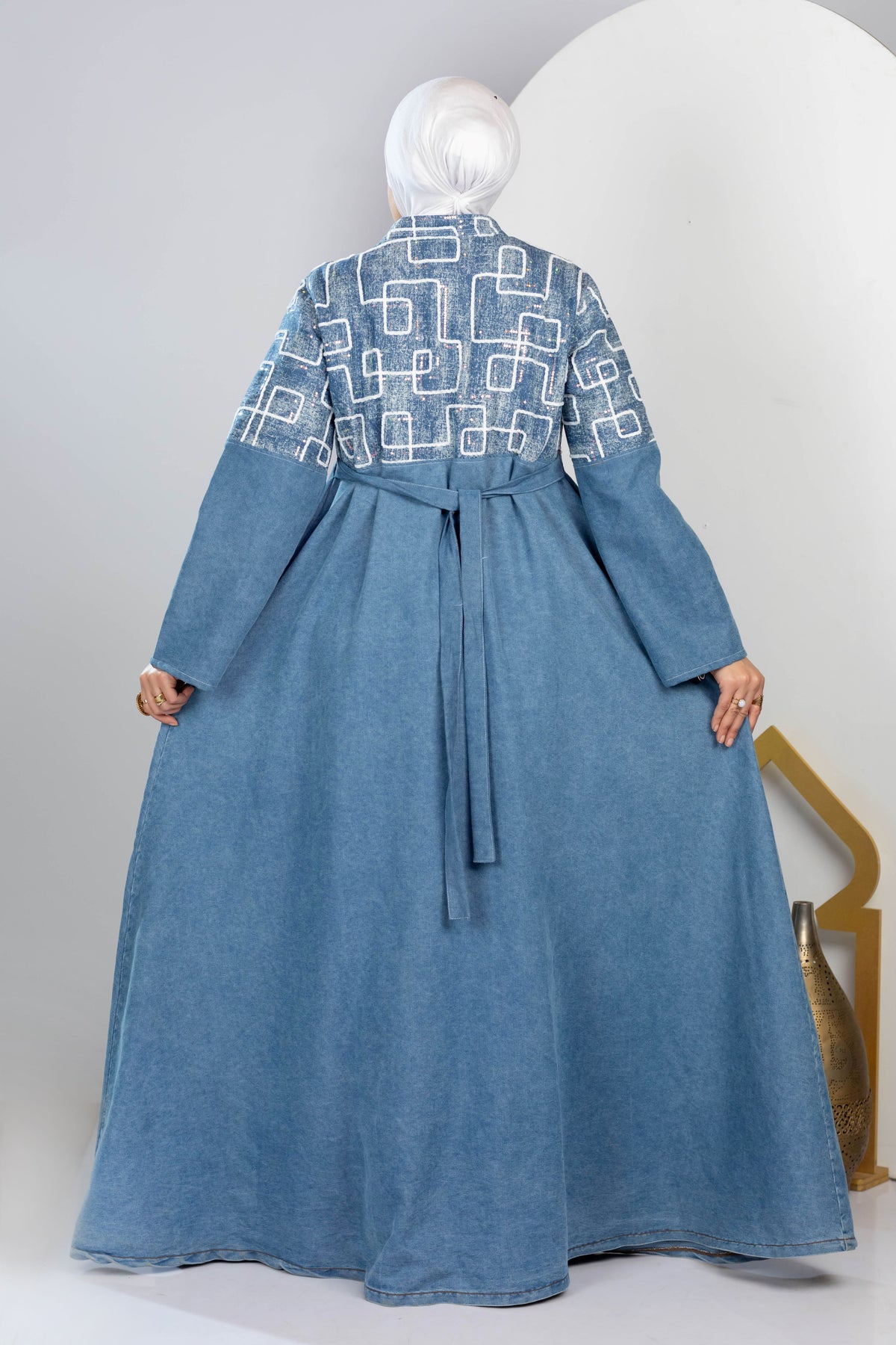 Long embroidered denim kaftan
