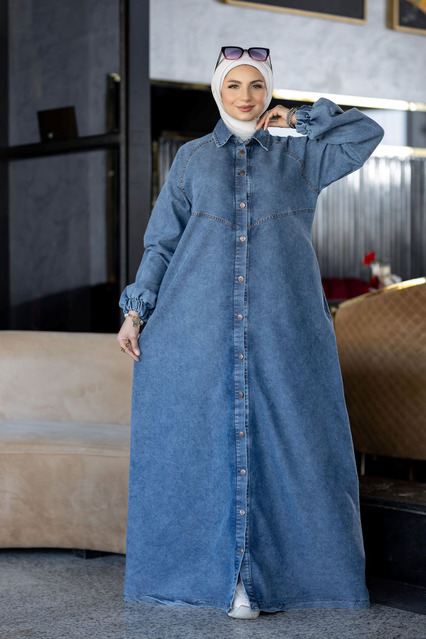 Long summer denim dress for hijabis