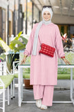 Long tunic and pants set for hijabis in rose