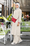 Long tunic and pants set for hijabis in beige