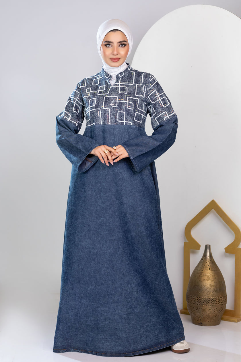 Long embroidered denim kaftan