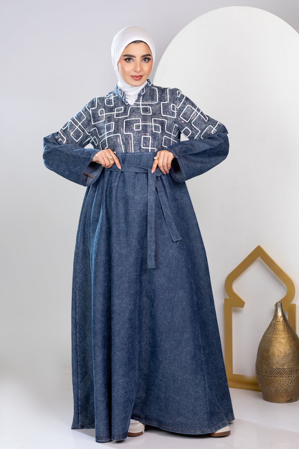 Long embroidered denim kaftan