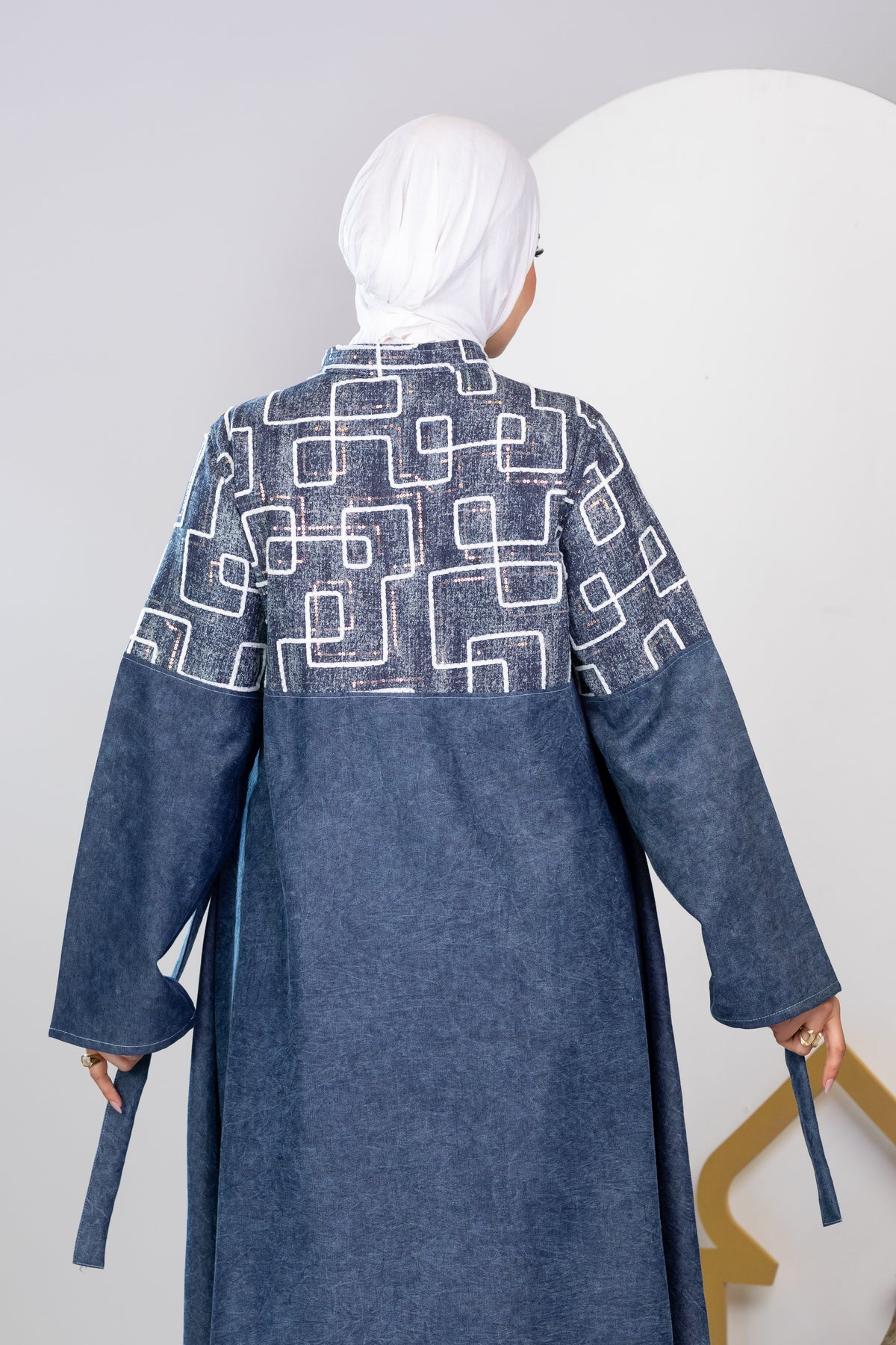 Long embroidered denim kaftan