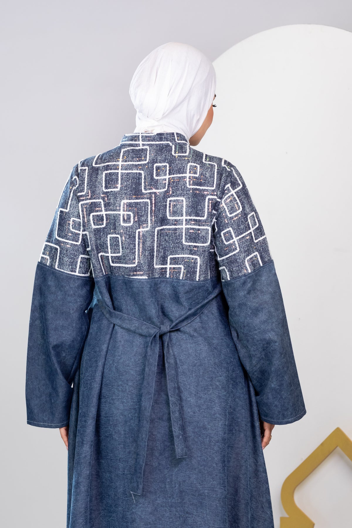 Long embroidered denim kaftan
