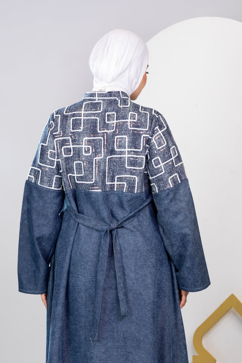 Long embroidered denim kaftan