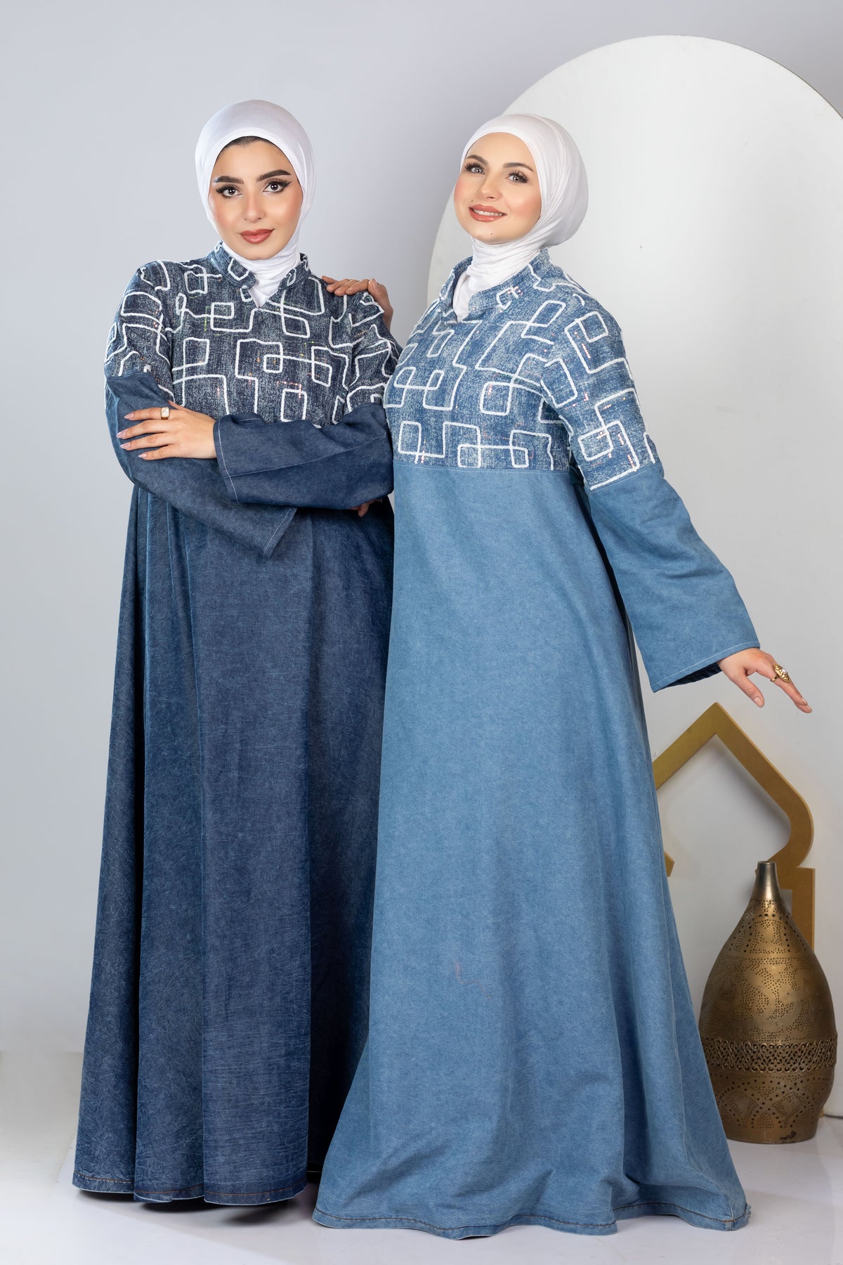 Long embroidered denim kaftan
