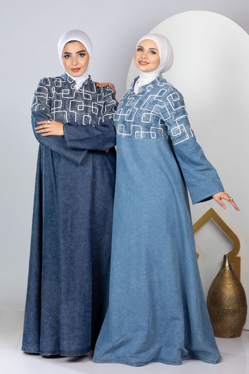 Long embroidered denim kaftan