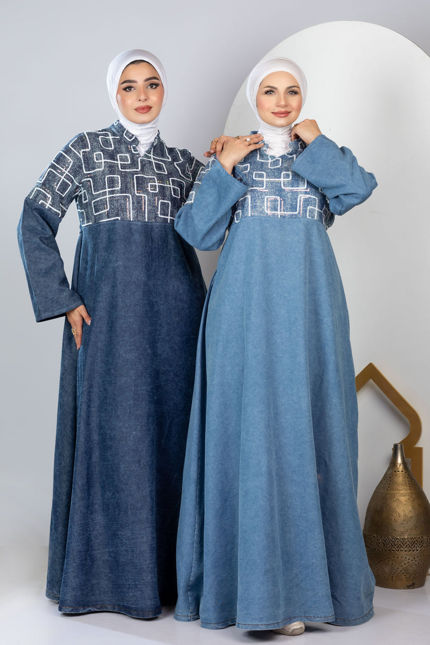 Long embroidered denim kaftan