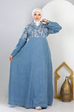 Long embroidered denim kaftan