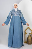 Long embroidered denim kaftan