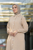 Long striped shirt for hijabis in beige