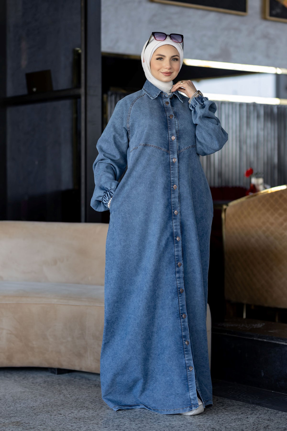 Long summer denim dress for hijabis