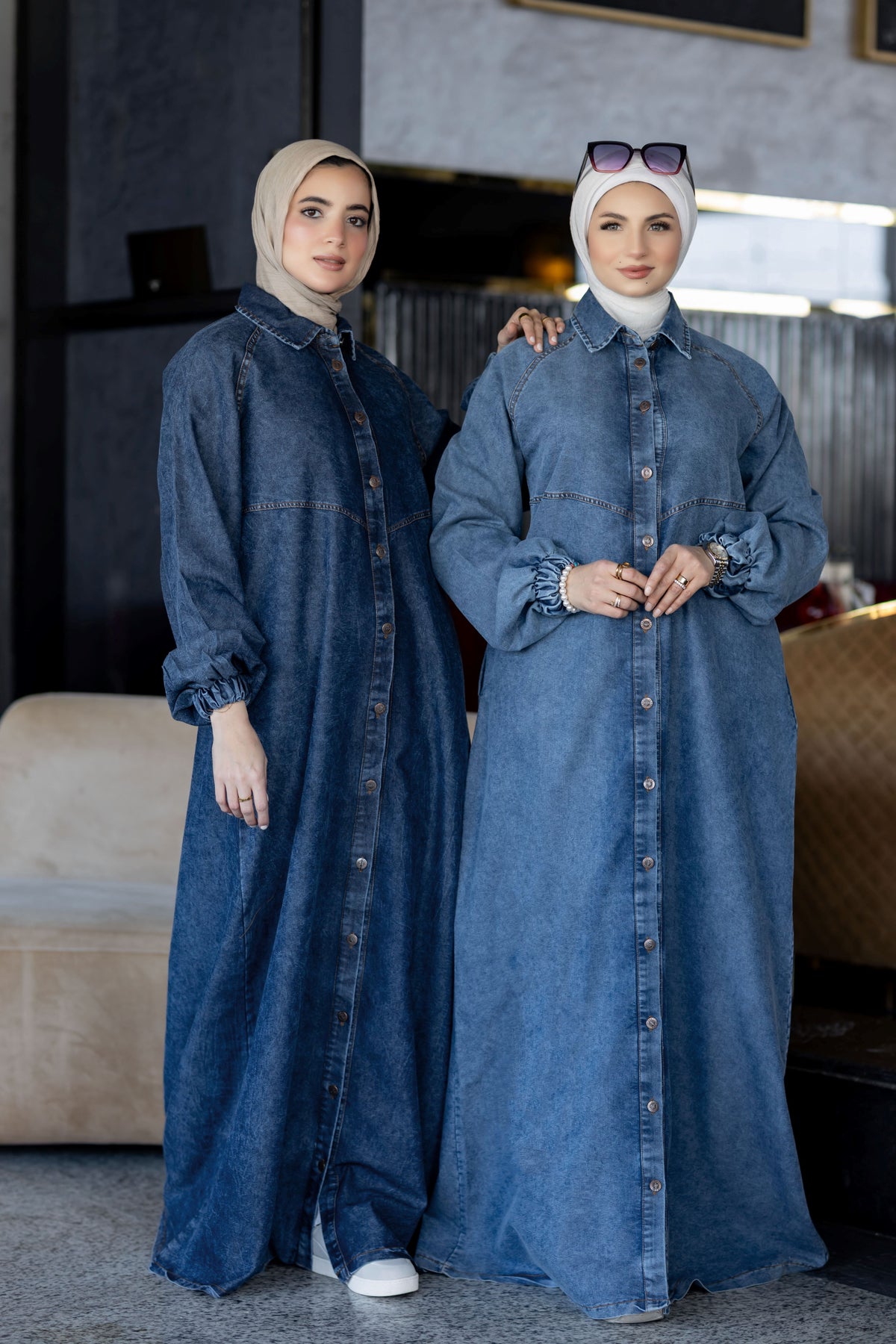 Long summer denim dress for hijabis