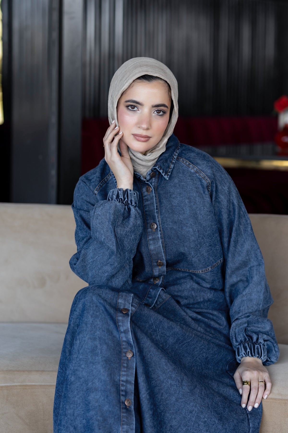 Long summer denim dress for hijabis