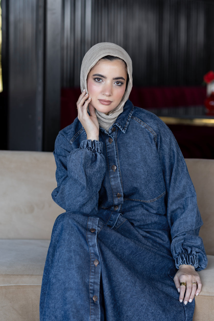 Long summer denim dress for hijabis
