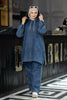 Hooded summer denim suit for hijabis in dark blue