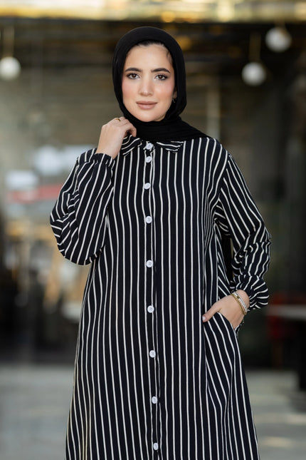 Long striped shirt for hijabis in black