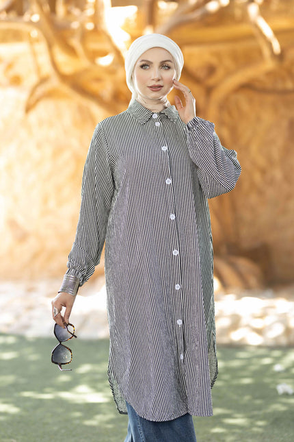 Long basic striped shirt in black