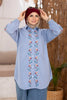 Floral embroidered gabardine shirt in denim