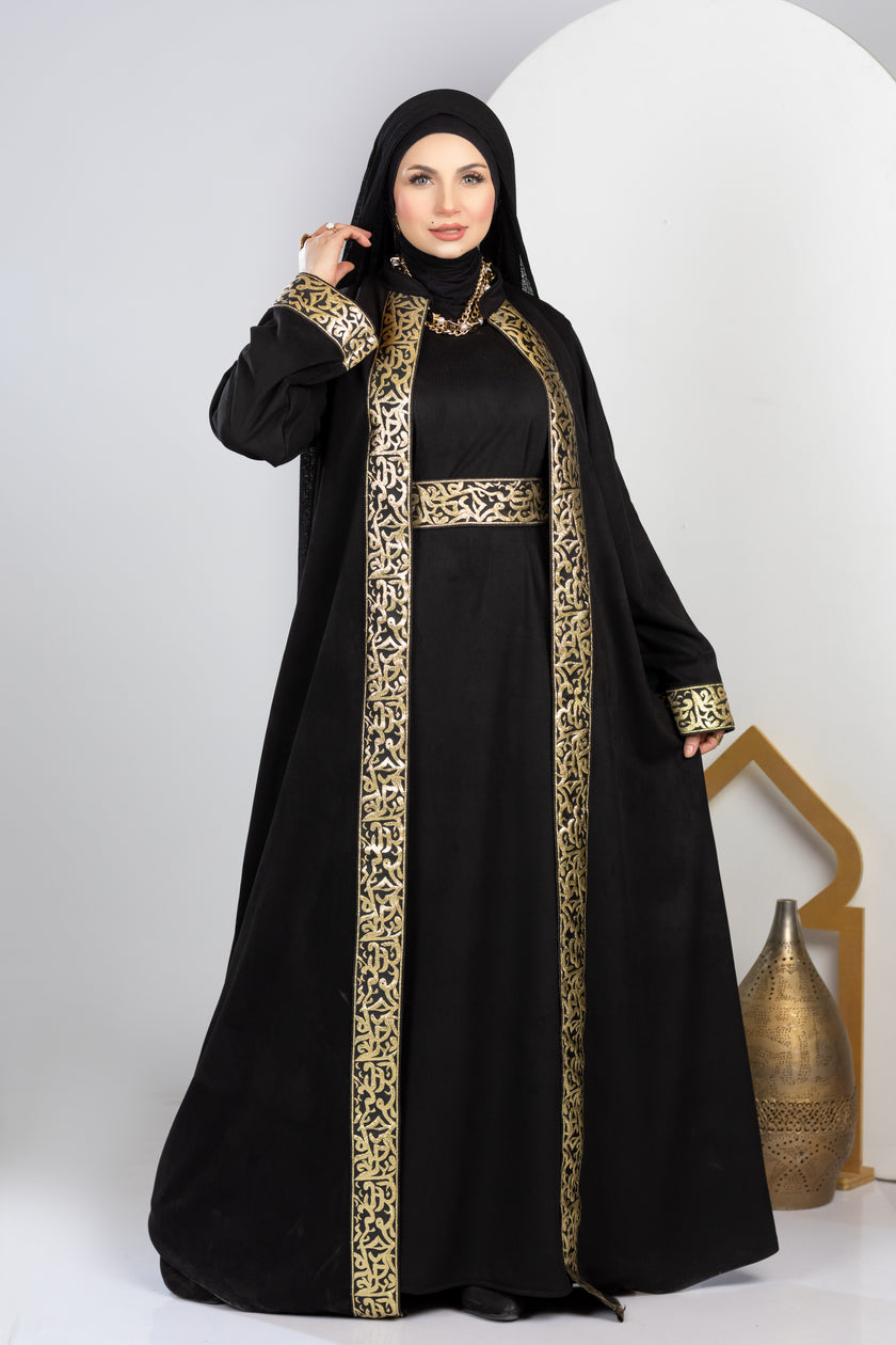 Ramadan kaftan with belt and gold embroidery
