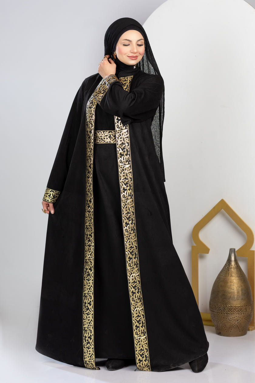Ramadan kaftan with belt and gold embroidery