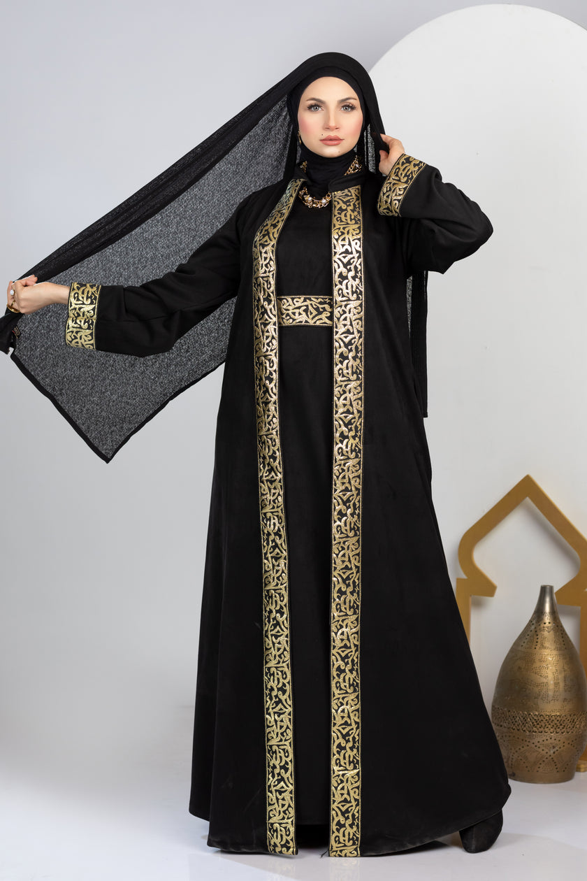 Ramadan kaftan with belt and gold embroidery