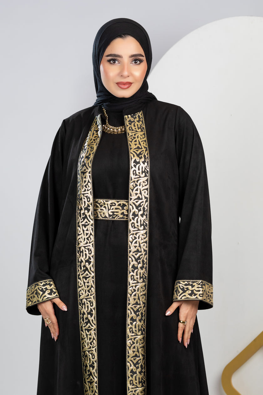 Ramadan kaftan with belt and gold embroidery