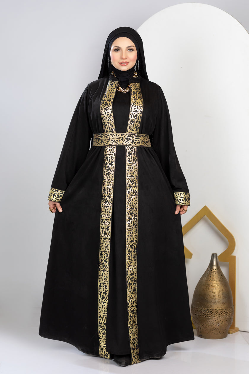 Ramadan kaftan with belt and gold embroidery