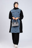 Suede scuba and denim modest suit
