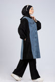 Suede scuba and denim modest suit