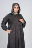 Long denim hoodie dress for hijabis in grey