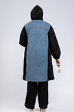 Suede scuba and denim modest suit