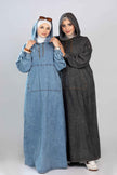 Long denim hoodie dress for hijabis