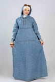 Long denim hoodie dress for hijabis