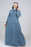 Long denim hoodie dress for hijabis in blue