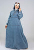 Long denim hoodie dress for hijabis in blue