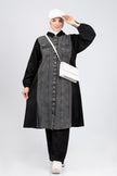 Suede scuba and denim modest suit