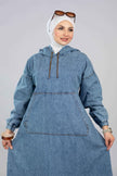 Long denim hoodie dress for hijabis