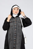 Suede scuba and denim modest suit