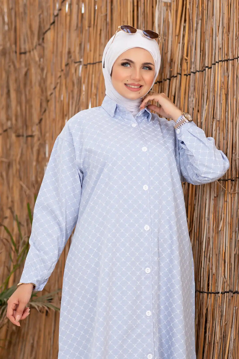 شيميز جينز بيزك طويل مطبوع