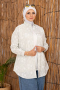 Long printed poplin shirt in apple green
