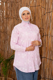 Long printed poplin shirt in pink