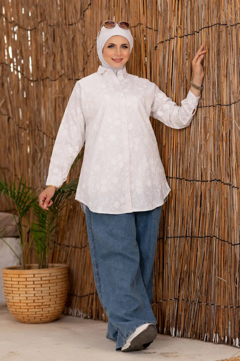 Long printed poplin shirt