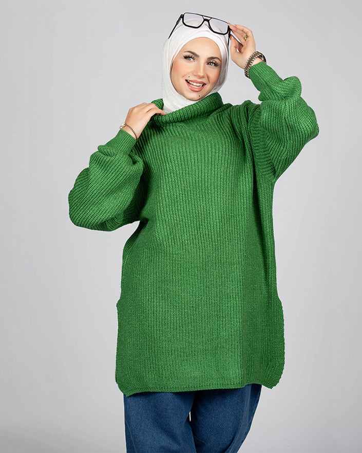 Oversized knit sweater for women in green
