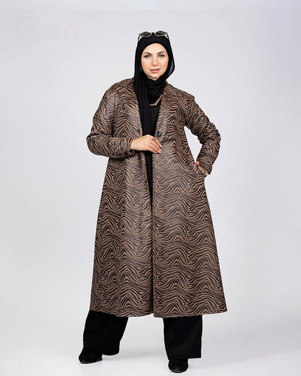 Long suede scuba jacket with leather trim in café