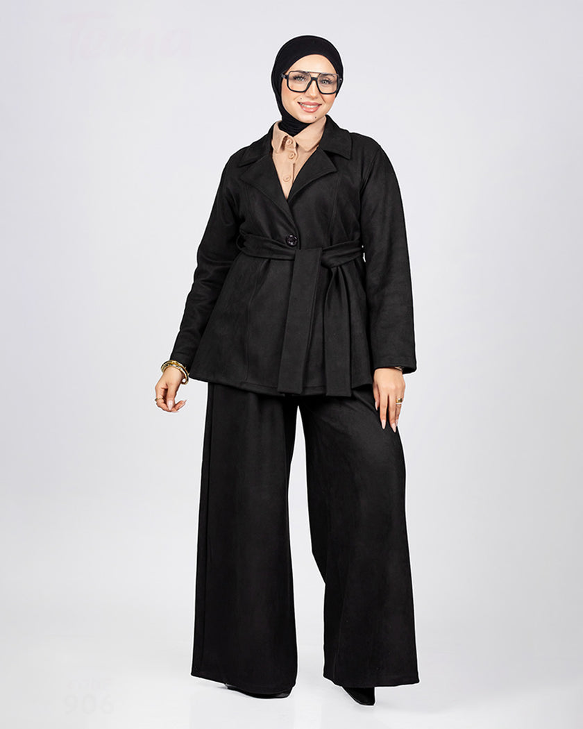 سوت سويد سكوبا بجاكيت بحزام وبنطلون واسع