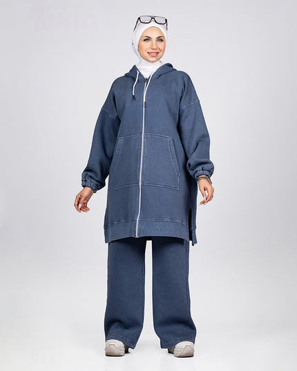 Zip-up melton tracksuit for hijabis in indigo