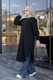 Long melton sweatshirt for hijabis in black