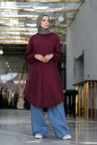 Long melton sweatshirt for hijabis in burgundy